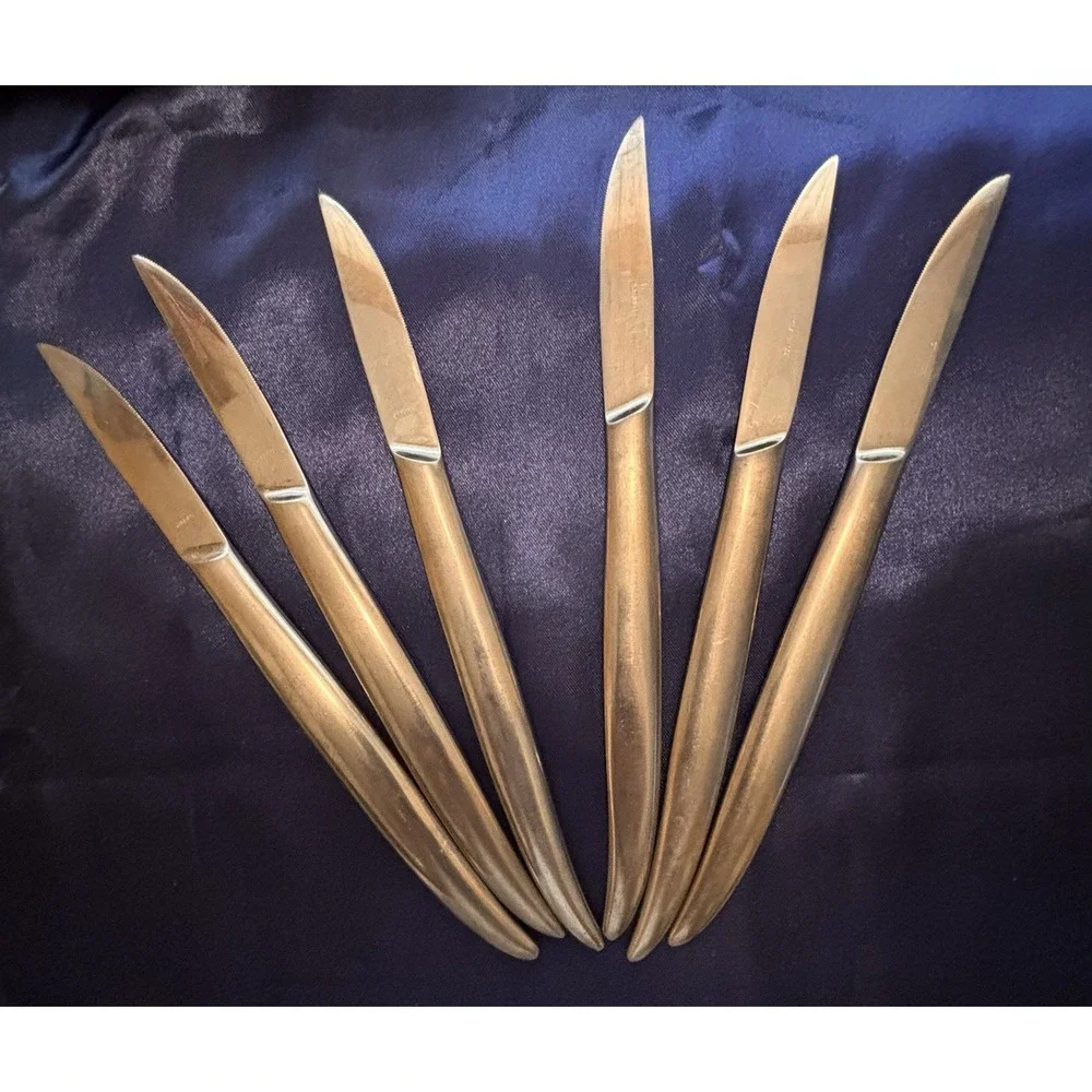 Set of 6 Stainless Steel Steak Knives Handmade Japan 4in Straight Edge Silver[B]